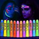 Glow in the UV Light Paint, Non-Toxic Neon Face Paint, Washable & Compact Glow Face Paint for Halloween, Cosplay, Party 12 PCS