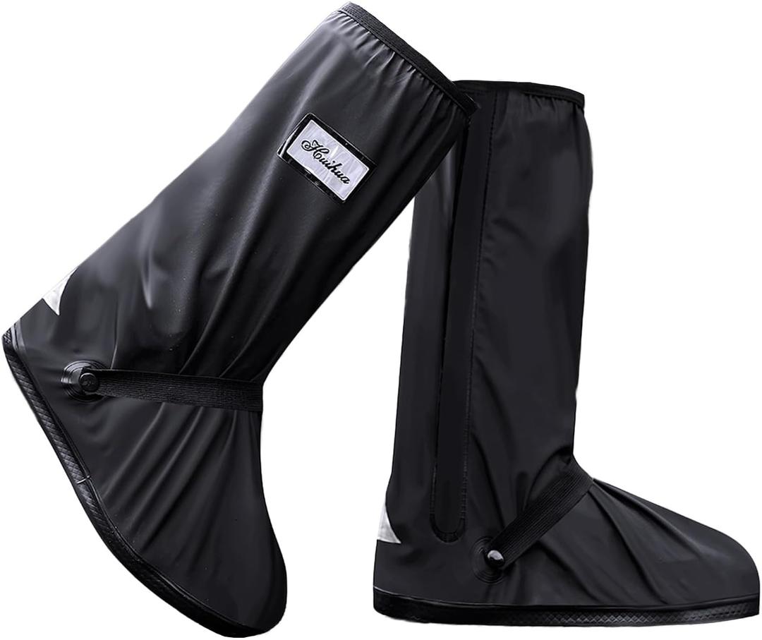 Black Waterproof Rain Boot Shoe Cover with Reflector (1 Pair) (Medium)