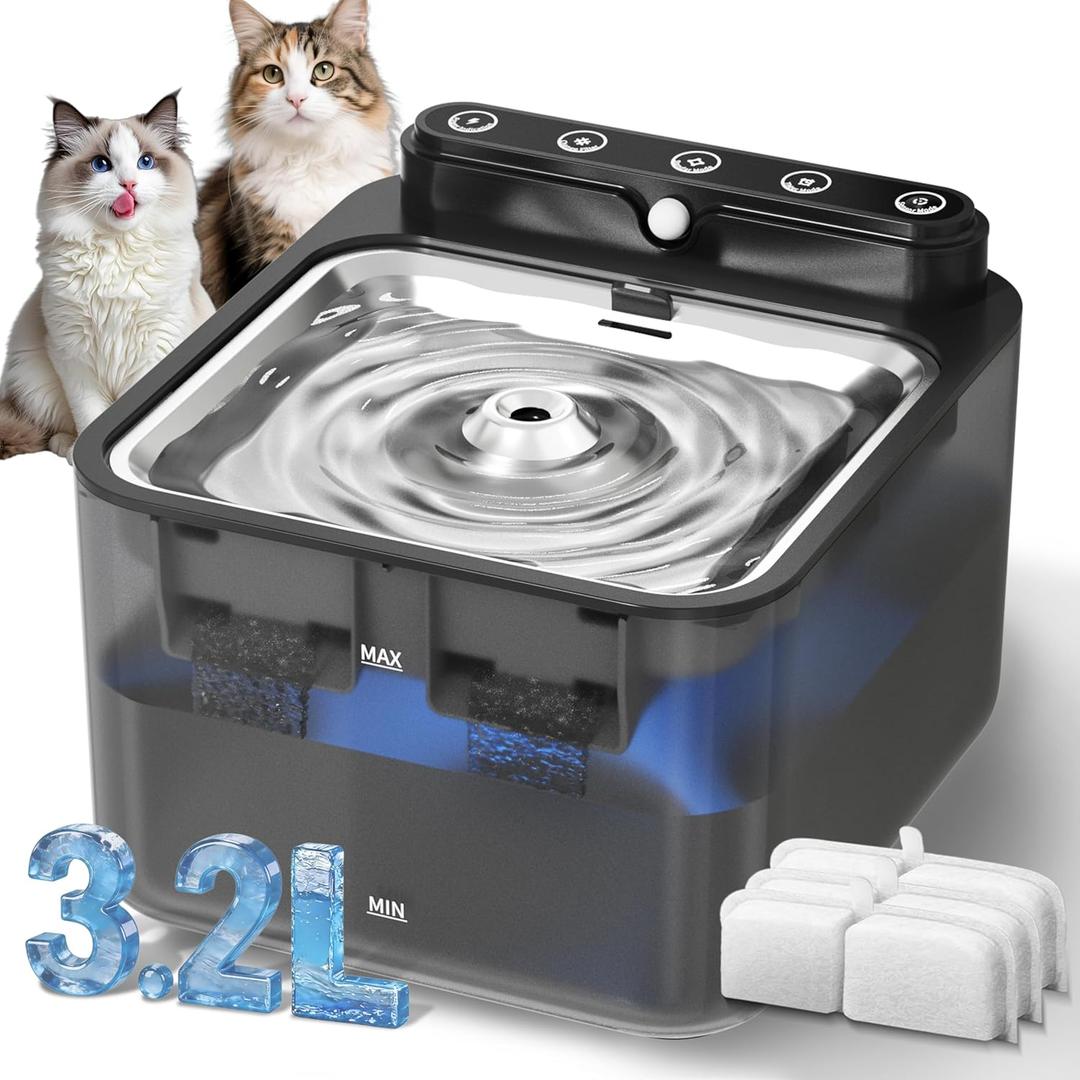 Wireless Cat Water Fountain Battery Operated,Water Fountains for Cats Indoor,108oz/3.2L Motion Sensor Pet Water Fountain,BPA-Free(3 Filters)