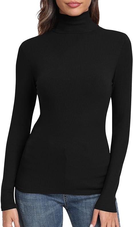 Womens Long Sleeve Turtle Neck Basic Slim Fitted Ribbed Knit Tops Thermal Shirts S