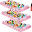 3 Pcs Inflatable Serving Bar Salad Ice Tray Food Drink Candy Buffet Containers Picnic Pool Inflatable Cooler with a Drain Plug and a Hand Pump, 53 x 23.6 x 4.7 Inch(Pink)