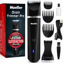 Mueller Groinscaper Pro Hair Trimmer 5.0, Replaceable SkinSaver Ceramic Blade Heads, Waterproof Wet/Dry Clippers, Rechargeable, Wireless Charging, Ultimate Male Hygiene Razor