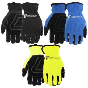 West Chester Men's 3-Pack High Dexterity Economy Work Gloves, Padded Knuckle, Synthetic Leather Palm, Assorted Colors, Black/Blue/Green, X-Large, (86156-XL3P)