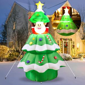 6-Foot Inflatable Christmas Tree with POP-UP Santa, Outdoor Indoor LED Lighted Christmas Tree Decor, Blow Up Yard Decorations for Home Family Party Holiday Yard Lawn Garden