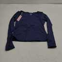 QINSEN Womens Slimming Fit Sweetheart Neck Long Sleeve Basic Crop Tops Stretch Going Out Tee Shirt Navy M