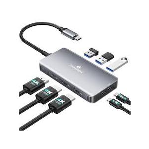 USB C Docking Station Dual Monitor, Laptop Docking Station 3 Monitor, USB C Hub Dual 4K@60Hz HDMI Display with DisplayPort Port, 5Gbps USB-A/C Data Port, 100W PD, for HP/Dell/Lenovo/Laptop
