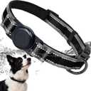 AirTag Dog Collar, Waterproof Air Tag Dog Collar Holder, Reflective, Ultra-Durable, Comfortable Padded, Heavy Duty Dog Collars for Small Medium Large Dogs-Black-S
