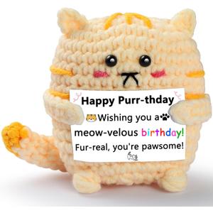 2 x A Little Birthday Cat to You - Crochet Positive Gifts, Funny Handmade Knitted Emotional Positive Cat - Happy Birthday