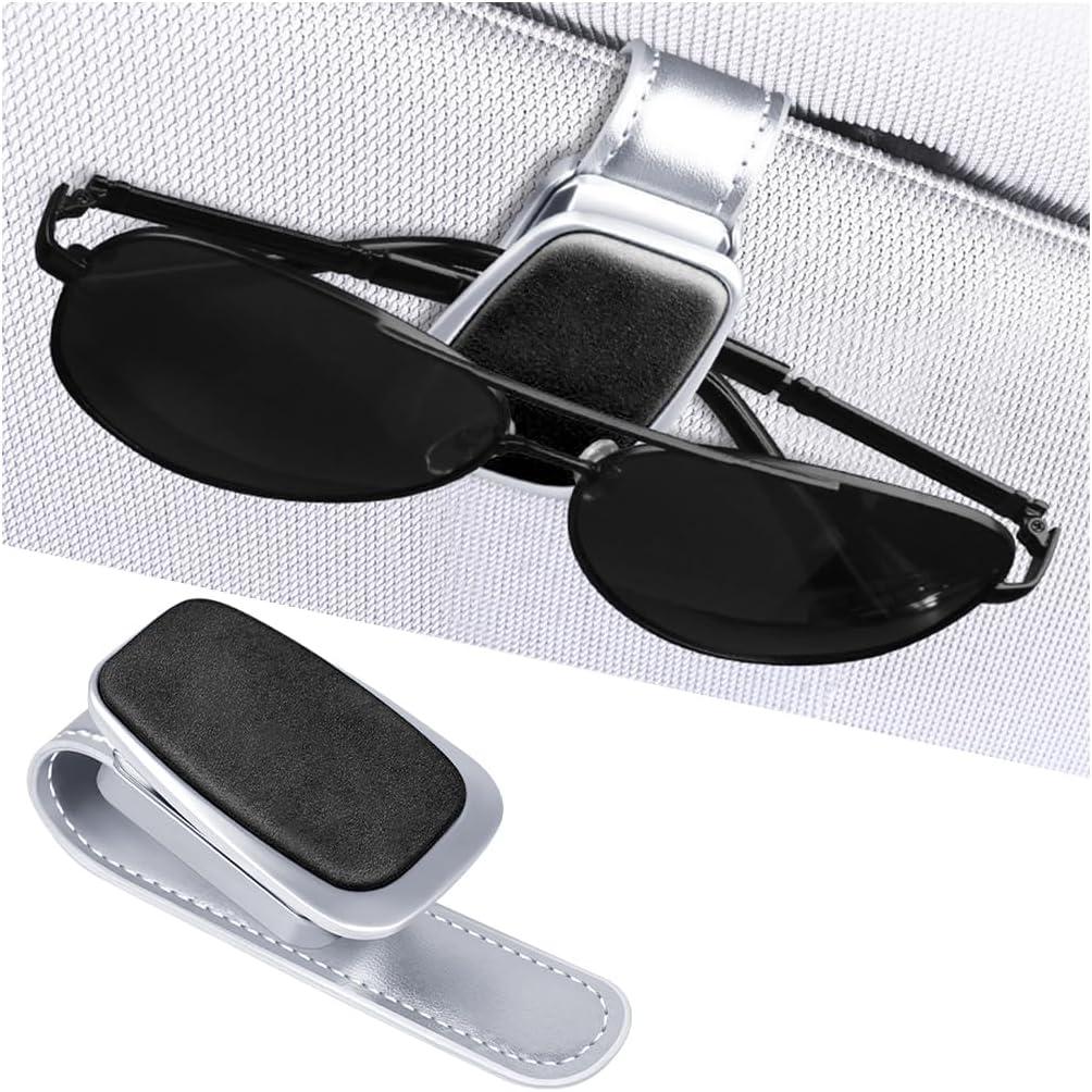 HZEL Car Sunglass Holder, Magnetic Leather Vehicle Sun Visor Glasses Hanger Clip, Automotive Interior Eyeglass Ticket Card Protective Mount Accessories, Universal for SUV, Sedan, Truck (Black)