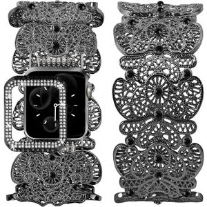 VIQIV Compatible with Apple Watch Bands for Women 38/40/41/42/44/45/46/49mm with Bling Case, Unique Mesh Metal Wide Stylish Dressy Wristband for iWatch Ultra 2 Series SE/10/9/8/7/6/5/4/3