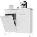 JFHID Double Tilt Out Trash Can Cabinet, 20 Gallon Garbage Cabinet with 2 Drawers, Hidden Trashcan Garbage Recycling Cabinet, Dog Proof Trash Can for Kitchen and Living Room, White