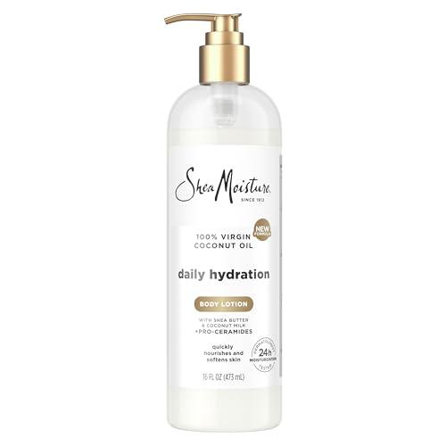 SheaMoisture Daily Hydration Body Lotion with 100% Virgin Coconut Oil, Shea Butter, Coconut Milk and Pro-Ceramides, Quickly Nourish & Soften Skin, 24H Moisturizing 16 oz, EXP: Unknown