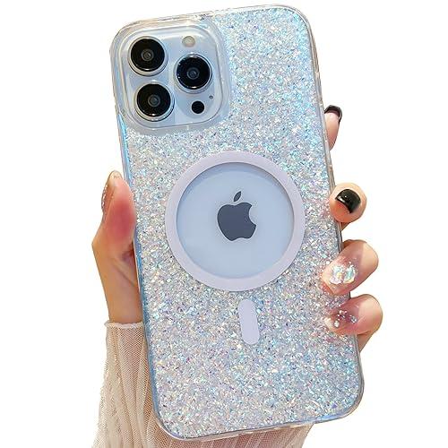 ASONCE Cute Glitter for iPhone 16 Pro Case [Compatible with MagSafe] Bling Sparkle Phone Case with 12ft Drop Protection, Magnetic Women Girls Cover for iPhone 16 Pro 6.3" - Sparkly Crystal