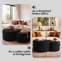 BSHOMGI Boneless Ottoman Nesting Coffee Table Set of 2,Corduroy Soft Foot Rest Movable Large Pouf Footstool for Living Room Sofa Couch Bedroom Entryway and Small Spaces No Assembly (Black), 32" + 17"