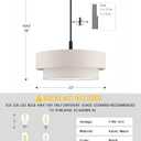 5 Light 22 Inch Cream Fabric Shade Hanging Pendant Ceiling Light Fixture,Adjustable Rod Semi Flush Mount Light Black Finish for Bedroom,Living Room,Dining Room Hallway