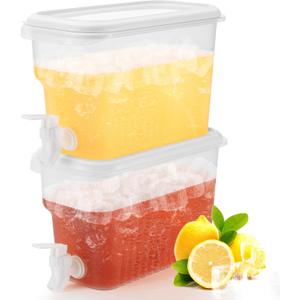 Hoolerry 2 Pcs 2 Gallon Beverage Drink Dispenser for Fridge, Plastic Liquid Drink Juice Container with Spigot Cold Lemonade Pitcher Iced Water Jug for Outdoor Indoor Parties