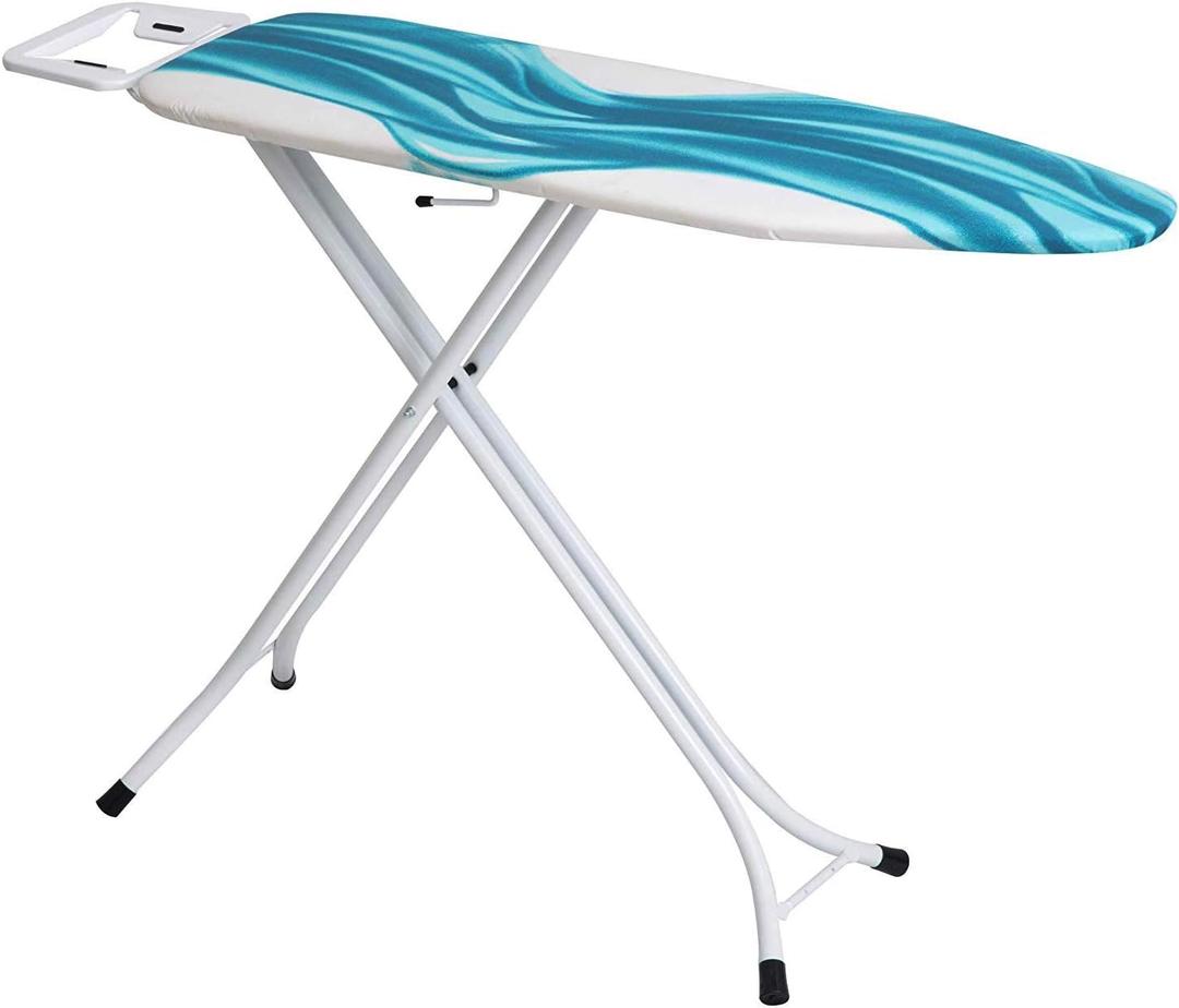 Mabel Home Ironing Board Made in Europe, Adjustable Height, Deluxe, 4-Leg, + Extra Cover, Easy Storage (3 Different Model & Sizes) (Deluxe (44" x 14"))