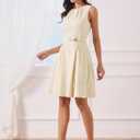 Allegra K Work Dresses for Womens Elegant Sleeveless Pleated Crew Neck Tie Waist A-line Business Casual Dress