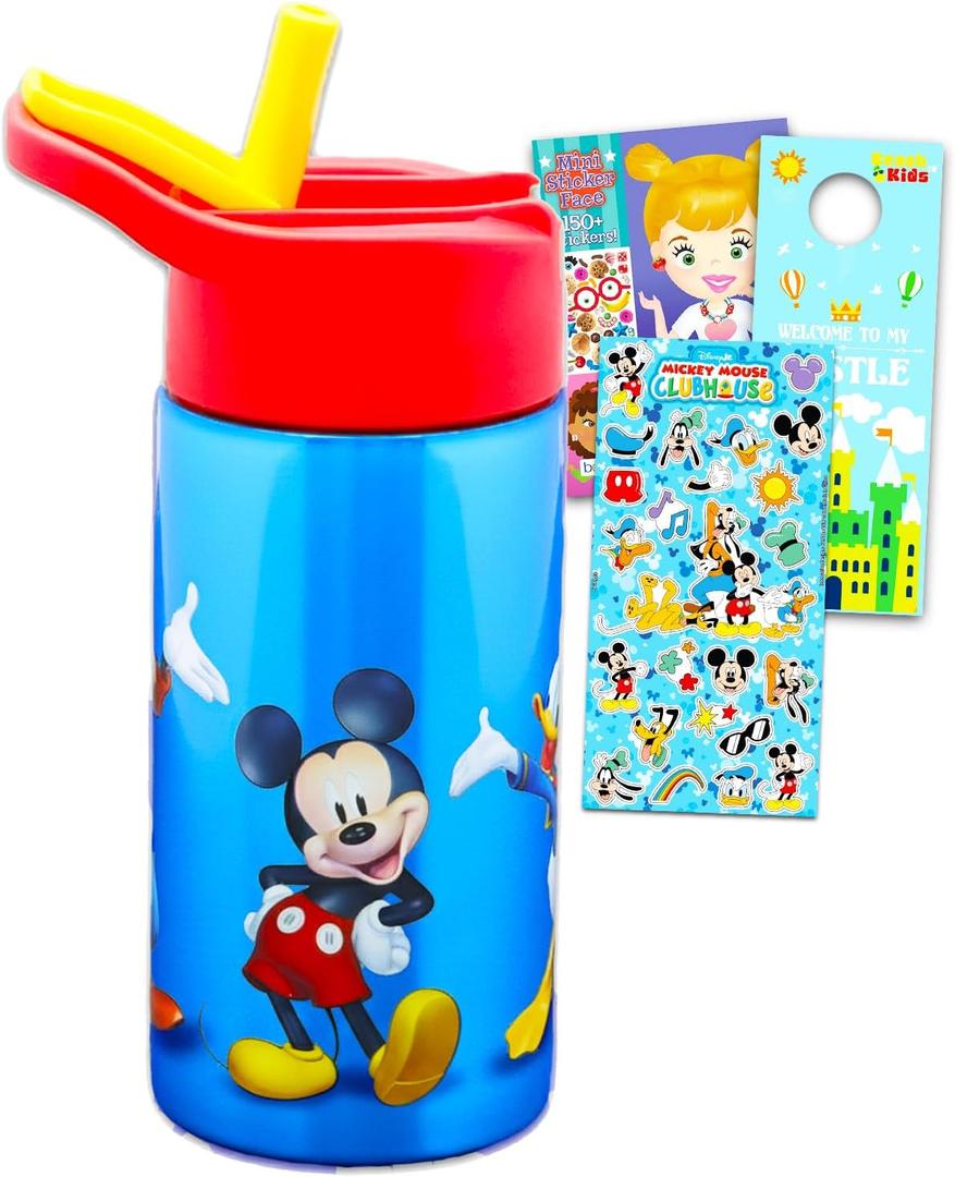 Disney Mickey Mouse Stainless Steel Water Bottle for Boys - 14 Oz Reusable Water Canteen for Home, School, Plus Stickers, More | Mickey Water Bottle