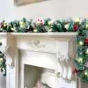 9FT Christmas Garland with Lights, Timer Artificial Lighted Garland Indoor for Stairs, Fireplace, 50 Lights Green Garland, Christmas Decoration with Cones & Red Berries & Pine Needle