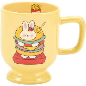 Ceramic Coffee Mug, Creative Cute Mugs and Cups with Rabbit and Burger Pattern, Unique Cup Shape 10oz for Latte Cappuccino Espresso Milk and Tea (Rabbit and Burger)