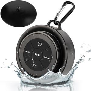 Shower Speaker Bluetooth Waterproof, Portable Mini Bluetooth Shower Speakers Waterproof with Suction Up and Clip, IPX7 Waterproof Floating Bathroom Speaker for Pool Beach Kayak, Beach GiftsBlack