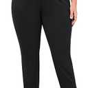YesFashion Plus Size Tapered Long Pants Women Tie Front Elastic Waist Stretchy Side Pockets Casual Work Black 4XL