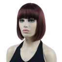 Lydell 8" Straight Short Bob Hair Flat Bangs Cute Central Dot Skin Top Heat Resistant Synthetic Wigs (33A Dark Auburn)
