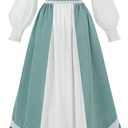 Victorian Dress for Women 2-piece Renaissance Costume Tea Party Ball Gown (Blue, XXL)