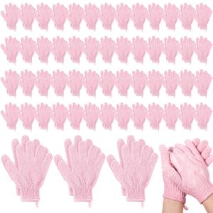 Didaey 104 Pcs Exfoliating Glove Bulk Shower Gloves with Hanging Loop Exfoliating Body Scrubber Dead Skin Remover for Body Bath Beauty Spa Massage Scrubs Men Women Bathing (Pink)