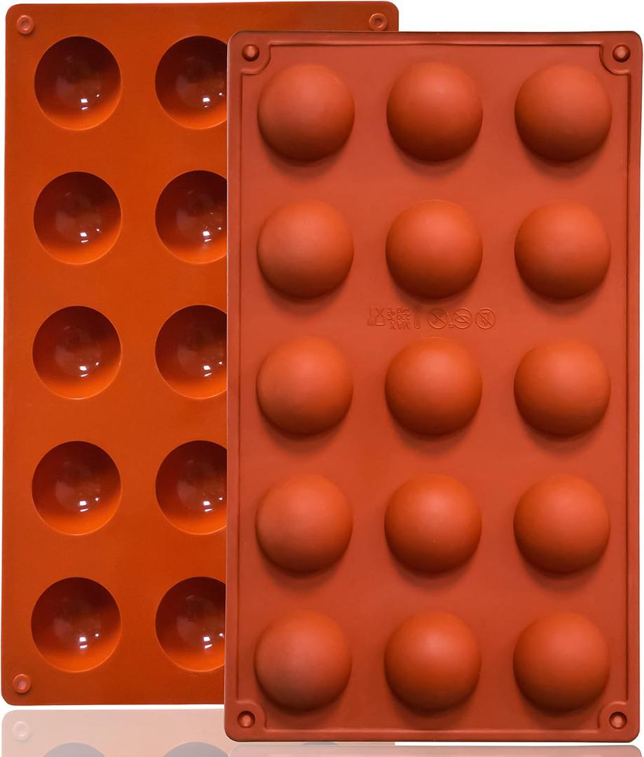 Lerykin Small 15-Cavity Semi Sphere Silicone Molds Non-Stick,2 Packs Half Sphere Silicone Baking Molds for Making Jelly, Chocolates and Cake