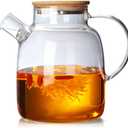 Glass Tea Pot Kettles Stovetop Safe, 60.8oz/1800mL Heatproof Borosilicate Glass Teapot Water Pitcher With Bamboo Lid and Removable Filter Spout for Loose Leaf and Blooming Tea