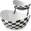 Tiered Serving Bowls Chip and Dip Serving Set with Stand, Ceramic Appetizer Serving Dishes Platters and Trays for Parties Entertaining - Checkered Kitchen Decor (Large & Medium, Black & White Pattern)