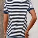 LilyCoco Striped Shirt Women V Neck T Shirts Short Sleeve Color Block Summer Tops Notch Navy X-Large (Blue, XL)