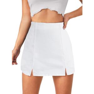 Floerns Women's Casual Split Hem High Waist Denim Skorts Skirt Shorts (Medium, White)