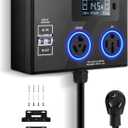VEVOR NEMA Splitter for Dryer and EV, 3-Color LED Indicator, 240V Smart Power Distribution, with NEMA 10-30 Plug, 10-30 & 14-50 Outlets, Large 3.4-Inch LCD Screen, for Max 24A Dryer or EV