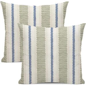 Blue Sage Green Pillow Covers 18x18 Set of 1 Boho Outdoor Striped Throw Pillow Covers Abstract Modern Geometry Decorative Pillowcase Farmhouse Linen Cushion Case Decorations for Sofa Couch