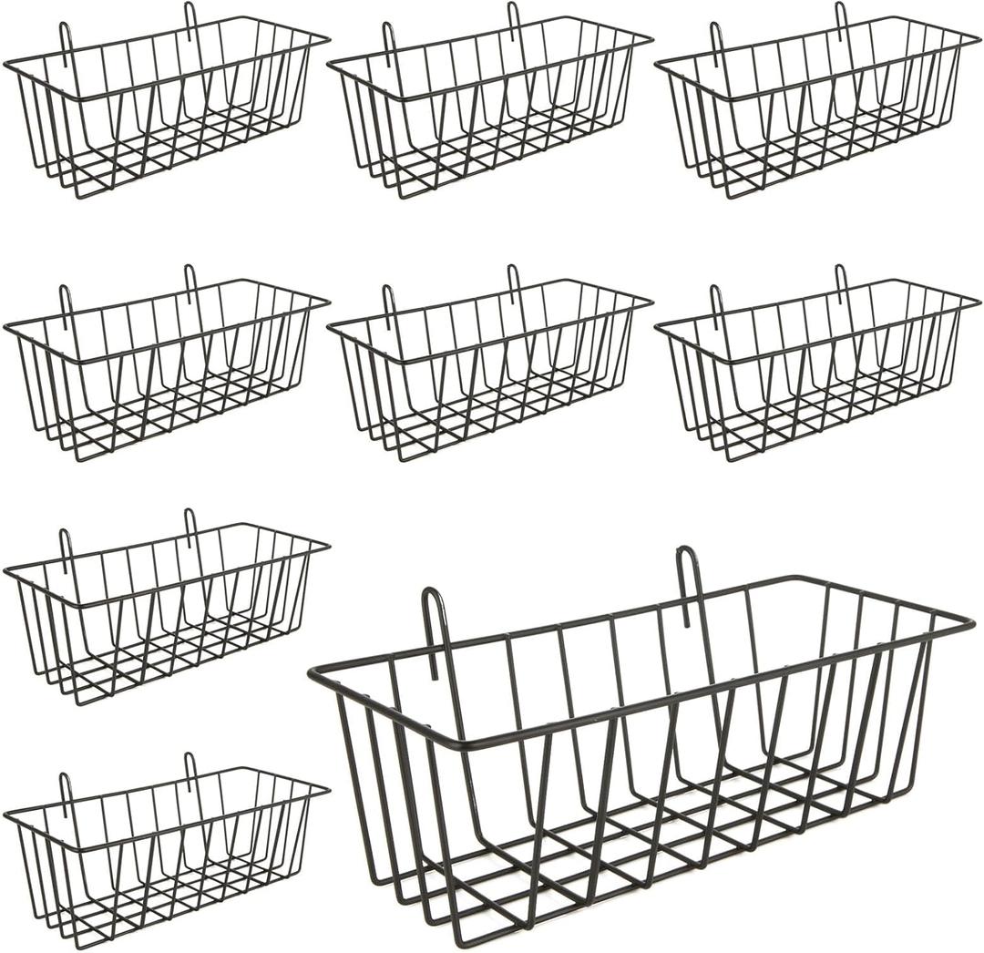 10 PCS Wire Baskets Wall Grid Panel Hanging Wire Basket Hanging Wall Baskets No Drilling Wall Hanging Baskets Grid Wall Storage Basket for Kitchen Bathroom Home Decor Supplies, Black