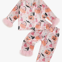 Kuriozud Toddler Kids Little Girls Christmas Satin Pajamas Santa Feather Trim Sleeve Button Down Sleepwear Pjs Set 110