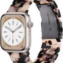 Resin Watch Band Compatible with Apple Watch Band for Women 38mm 40mm 41mm Tortoise Metal Buckle Wristband Bracelet Strap for iWatch Series 10 9 8 7 6 5 4 3 2 1 SE (Black Floral)
