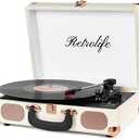 Turntable Vinyl Record Player 3-Speed Suitcase Portable Belt-Driven Record Player with Built-in Speakers RCA Line Out AUX in Headphone Jack Vintage White