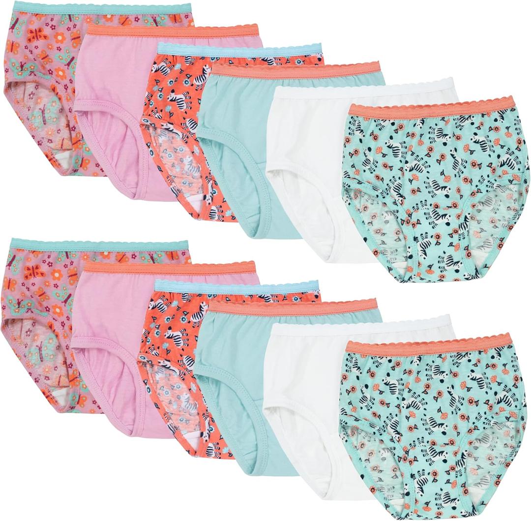 Fruit of the Loom Toddler Girls' Tag-Free Cotton Underwear (2-3T, Brief - 12 Pack - Assorted Colors)