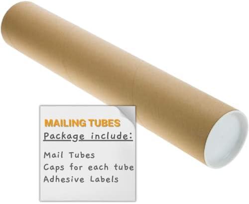 SAVUK Mailing Tubes with Plastic Caps Shipping Cardboard Blueprints Artwork Poster Kraft Extra Heavy-Duty Thickness Posters, Art Prints Multipurpose Documents Storing (1 Pack) 2x24 inch