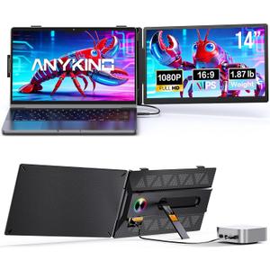 Laptop Screen Extender, 14” FHD 1080P Portable Monitor for Laptop with 100% sRGB, Dual Screen Extender for Laptop 13–17.3”, Plug & Play External Monitor, Business Travel & Home Office