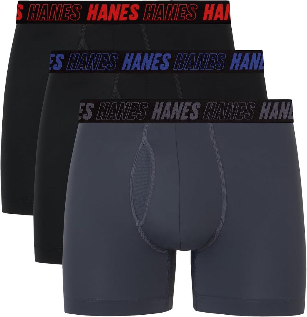 Hanes Men's Moves Performance Boxer Brief, Total Support Pouch, Regular, Trunk, and Long Leg, 3-pack, Size Small