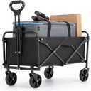 Foldable Wagon,Wagons Carts Foldable with Wheels,Utility Grocery Folding Beach Wagon for Sand Garden Sports Shopping Outdoor(Black)