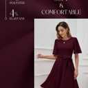 Bbonlinedress Women Midi Vintage Cocktail Party Tea Dress Short Sleeve Formal Wedding Guest Church Modest Dress (Medium, Burgundy)