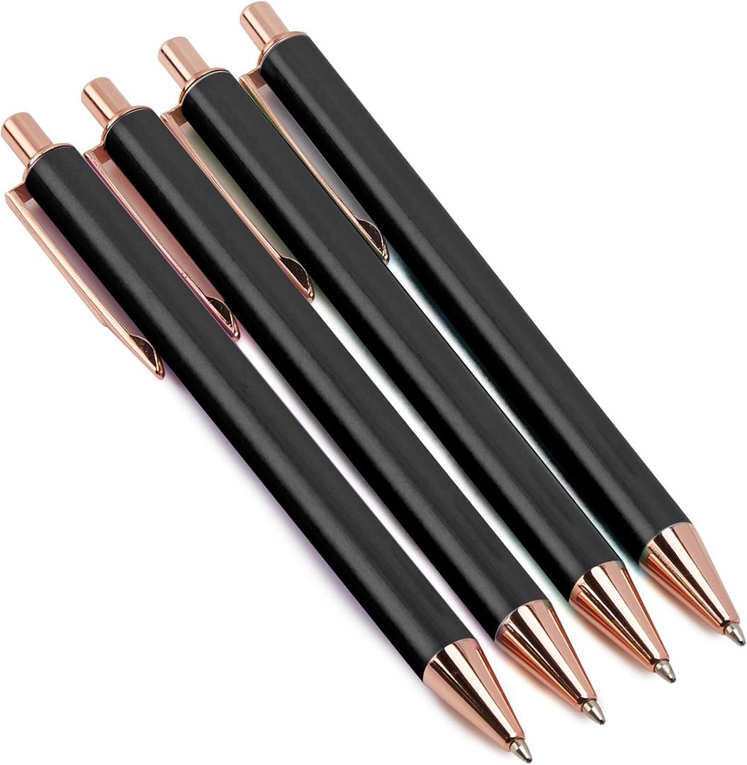 4 x Sooez Luxury Ballpoint Pens 1.0mm, 4Pcs Stylish Ballpoint Pens Cute Fancy Pens Gifts,Teacher Deals, Stainless Steel Metal Pen Retractable,office Supplies, School Supplies, Classroom Prizes (Black)