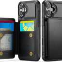 Vinich for iPhone 16 Wallet Case with Card Holder, RFID Blocking Credit Slots Kickstand Shockproof Phone Cover Fit for iPhone 16 6.1" Black