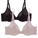 Smart & Sexy Women's Sheer Mesh Demi Underwire Bra 2-Pack Blushing Rose/Black Hue, Size: 34DD